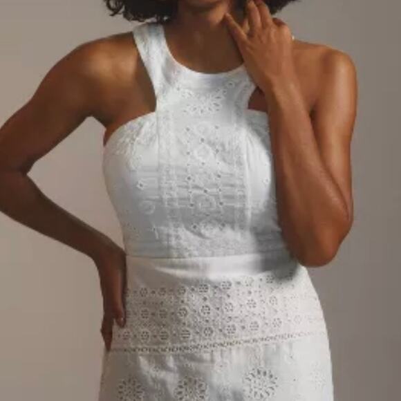 Maeve by Anthropologie Eyelet Halter Mini Dress Size: 8 - Picture 1 of 4
